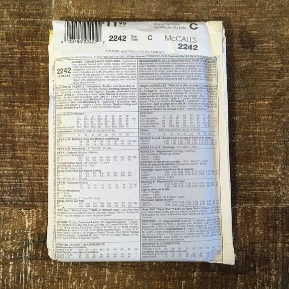 McCalls Sewing Pattern 2242 Ren Faire Tudor Medieval Dress Cosplay 10-14 UNCUT - Picture 2 of 2